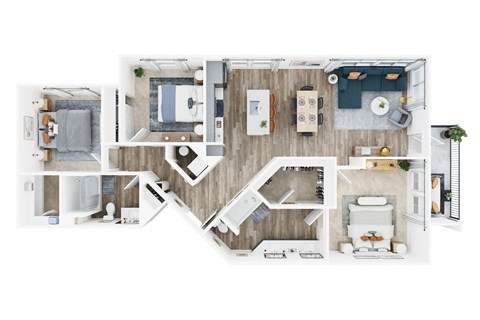 Floor plan for 3 beds, 2 baths, 1340 sqft